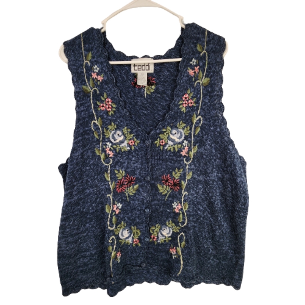 Vintage Teddi Floral Cottagecore Embroidered Vest Size Extra Large